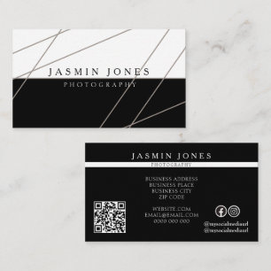 Modern Geometric Black White QR Code Business Card
