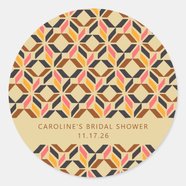 Modern Geometric Black Yellow Custom Bridal Shower Classic Round Sticker (Front)
