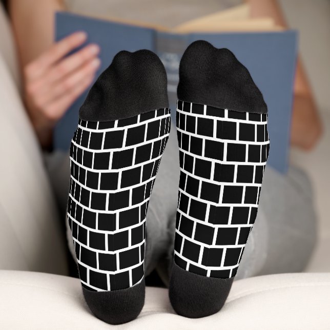 Modern Geometric Block Pattern Black and White Socks (Bottom)
