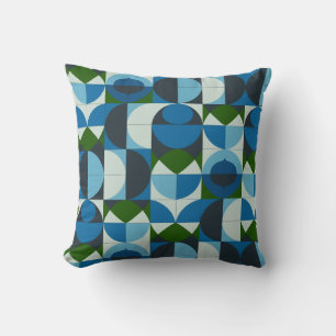 Modern Geometric Blue and Green Abstract Cushion