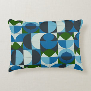 Modern Geometric Blue and Green Abstract Decorative Cushion