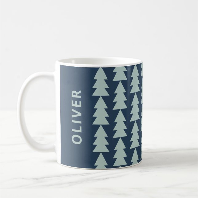 Modern geometric blue Christmas tree graphic Coffee Mug (Left)