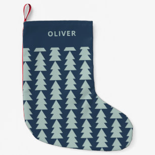 Modern geometric blue Christmas tree graphic Small Christmas Stocking