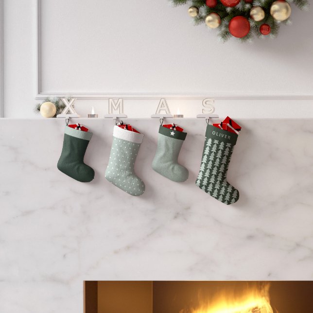 Modern geometric blue Christmas tree graphic Small Christmas Stocking (Creator Uploaded)