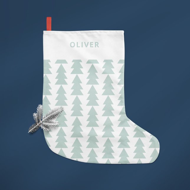 Modern geometric blue Christmas tree graphic Small Christmas Stocking (Creator Uploaded)