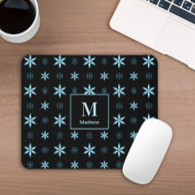 Modern Geometric Blue Floral Monogram Mouse Pad