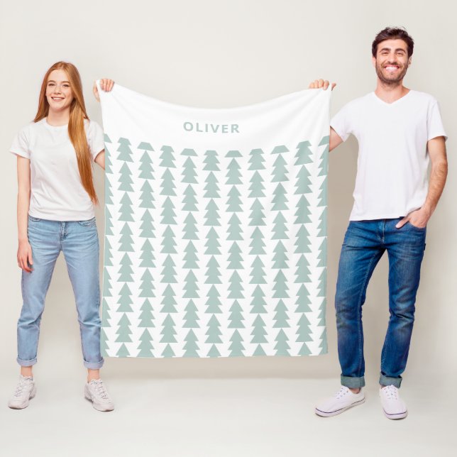 Modern geometric blue green Christmas tree graphic Fleece Blanket (In Situ)
