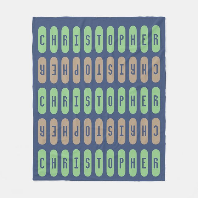 Modern Geometric Blue Green Latte Custom Name Fleece Blanket (Front)