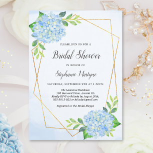 Modern Geometric Blue Hydrangea Bridal Shower Invitation