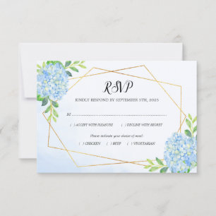 Modern Geometric Blue Hydrangea Wedding Meal RSVP Card