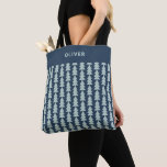 Modern geometric blue navy Christmas tree graphic Tote Bag<br><div class="desc">Modern geometric baby blue and Navy Christmas tree bold minimal graphic holiday baking apron design</div>
