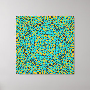 Modern Geometric Blue Orange Kaleidoscope Pattern Canvas Print