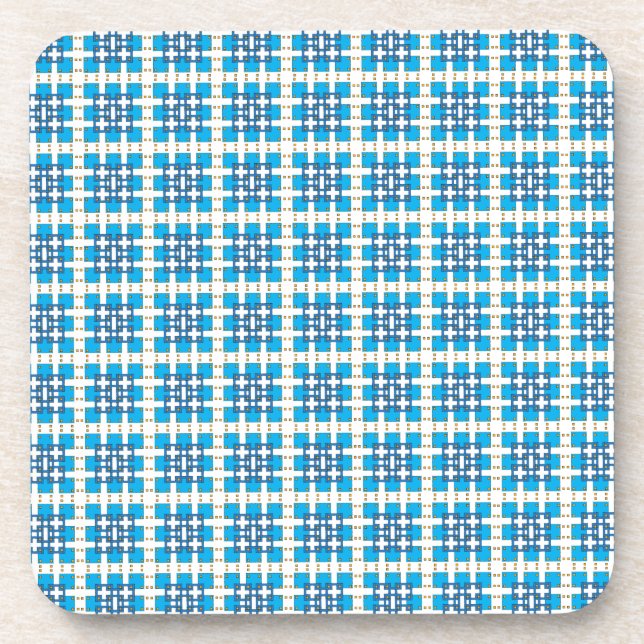 Modern geometric blue SEA squares pattern Coaster (Front)