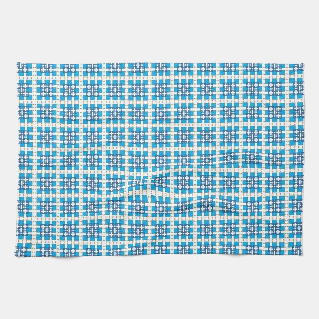 Modern geometric blue SEA squares pattern Tea Towel (Horizontal)