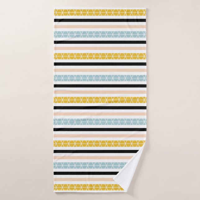 Modern geometric Blue Yellow Pink Striped Pattern Bath Towel (Bath Towel)