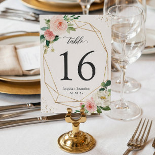 Modern Geometric Blush Floral Wedding Table Number
