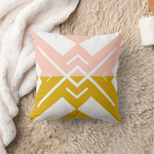 Modern geometric blush pink mustard colour block cushion
