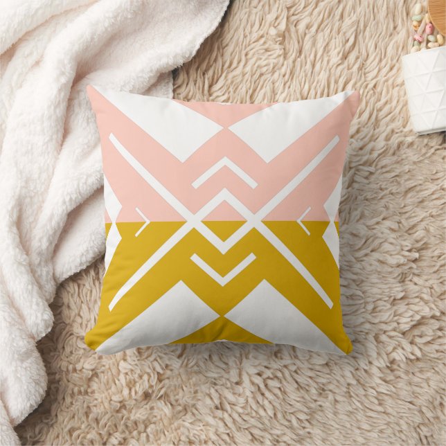 Modern geometric blush pink mustard colour block cushion (Blanket)