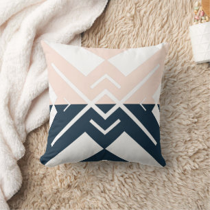 Modern geometric blush pink navy blue colour block cushion