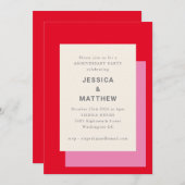 Modern Geometric Bold Pink Red Anniversary Party Invitation (Front/Back)