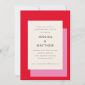 Modern Geometric Bold Pink Red Anniversary Party Invitation (Front)