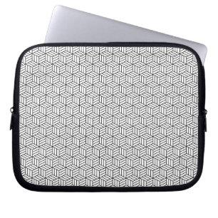 Modern Geometric Box Lines Square Black and White Laptop Sleeve