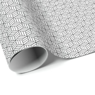 Modern Geometric Box Lines Square Black and White  Wrapping Paper