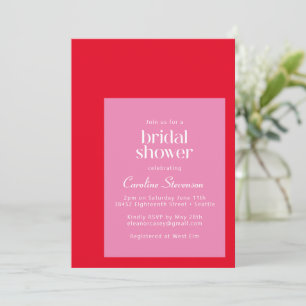 Modern Geometric Bright Pink Red Bridal Shower Invitation