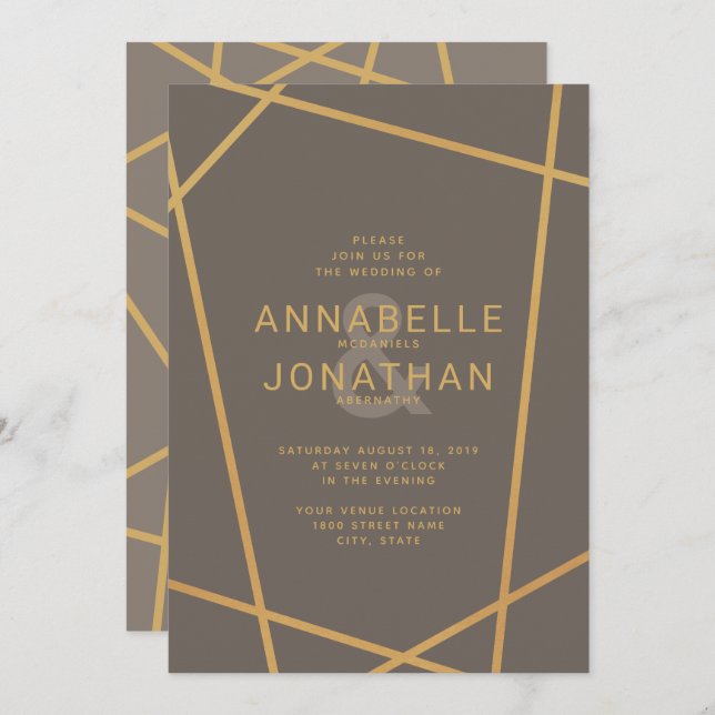 Modern Geometric Bronze Editable Colour Wedding Invitation (Front/Back)
