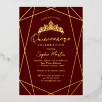 Modern Geometric Burgundy Gold Quinceanera