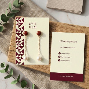 Modern Geometric Burgundy & Ivory Earring Display Business Card
