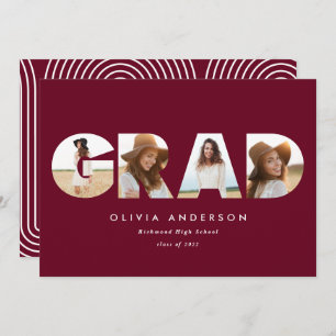 Modern geometric burgundy multi photo graduation