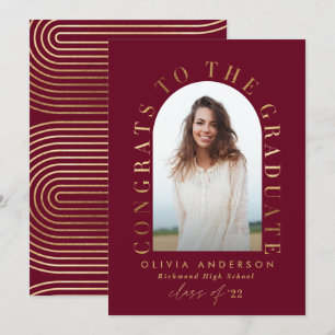 Modern geometric burgundy photo arch graduation