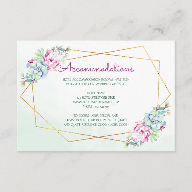 Modern Geometric Cactus Succulents Accommodations Enclosure Card (Front)