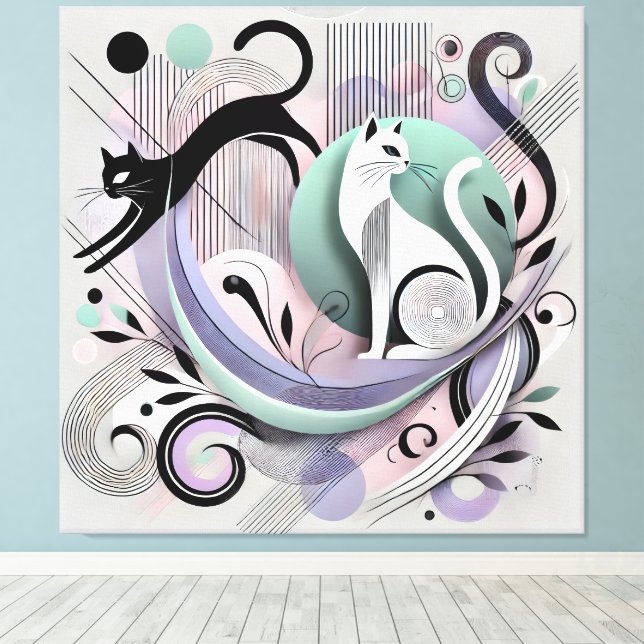 Modern Geometric Cats – Abstract Canvas Art (Insitu(Wood Floor))