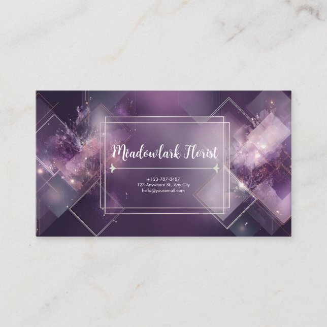 Modern Geometric Celestial Purple & Gold Business Card (Front)