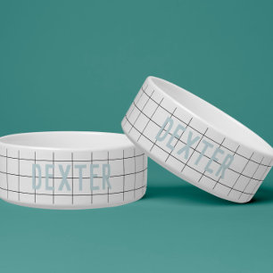 Modern Geometric Check Light Blue Simple Bowl