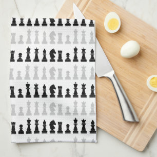 Modern Geometric Chess Piece Game Pattern Tea Towel