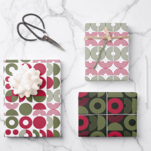 Modern Geometric Christmas Green and Red  Wrapping Paper Sheet