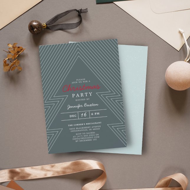 Modern Geometric Christmas Green Holiday Party Invitation (Creator Uploaded)