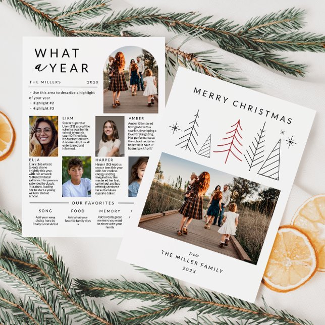 Modern Geometric Christmas Photo Year In Review Holiday Card (Modern Family Photo Year In Review Christmas Card)