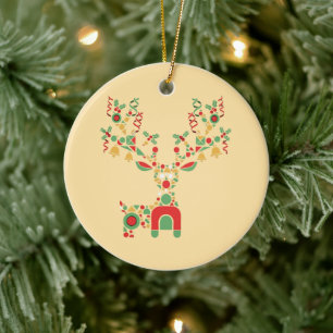 Modern Geometric Christmas Reindeer Festive Ceramic Tree Decoration