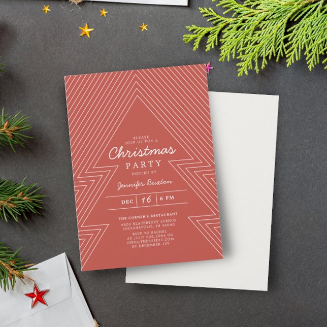 Modern Geometric Christmas Rust Holiday Party Invitation (Creator Uploaded)