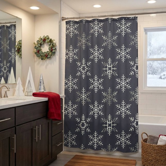 Modern Geometric Christmas Snowflake Shower Curtain (Creator Uploaded)