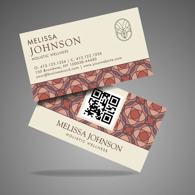 Modern Geometric Cinnamon Marsala Business Card QR (Creator Uploaded)