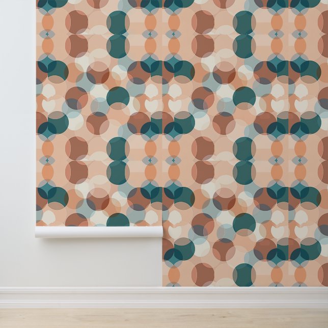 Modern Geometric Circle Pattern in Coastal Teal Wallpaper (Application)