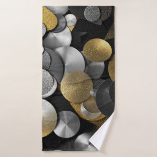 Modern Geometric Circles in Gold and Silver Bath Towel