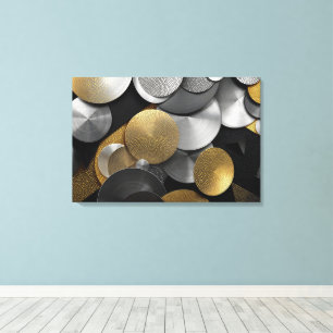 Modern Geometric Circles in Gold and Silver Canvas Print