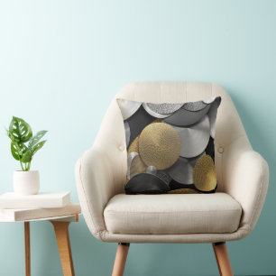 Modern Geometric Circles in Gold and Silver Cushion