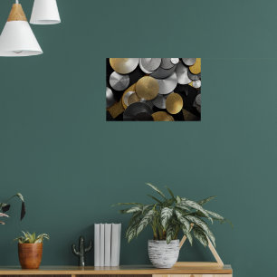 Modern Geometric Circles in Gold and Silver Poster